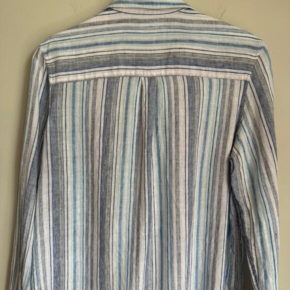 GAP Women's 100% Linen Top Size Small Striped Beachy Coastal Scandi Girl - Picture 8 of 13